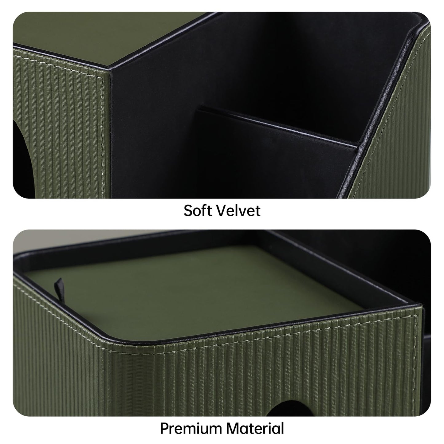 PU Leather Square Tissue Box Cover with Magnetic Closure, Tissue Holder with Storage Tray & Remote Control Organizer, for Nightstand, Living Room, Bathroom, Office Desk (Green Stripes)