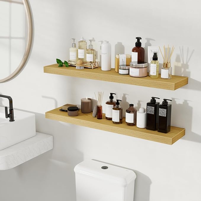 Fun Memories Floating Shelves for Wall, 36 Inch Long Set of 2 Rustic Wood Wall