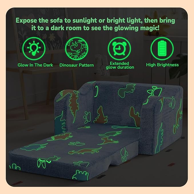 MeMoreCool Glowing Dinosaur Kids Chair, Glow-in-the-Dark Kids Couch