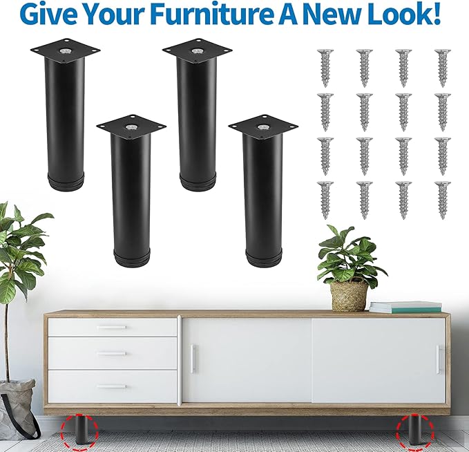 6 Inch Metal Furniture Legs Stainless Steel Adjustable Legs Black Metal Legs