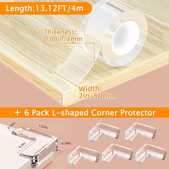 Clear Soft Corner Protectors for Furniture Strip, 2 in x 13.12 FT Edge Bumper