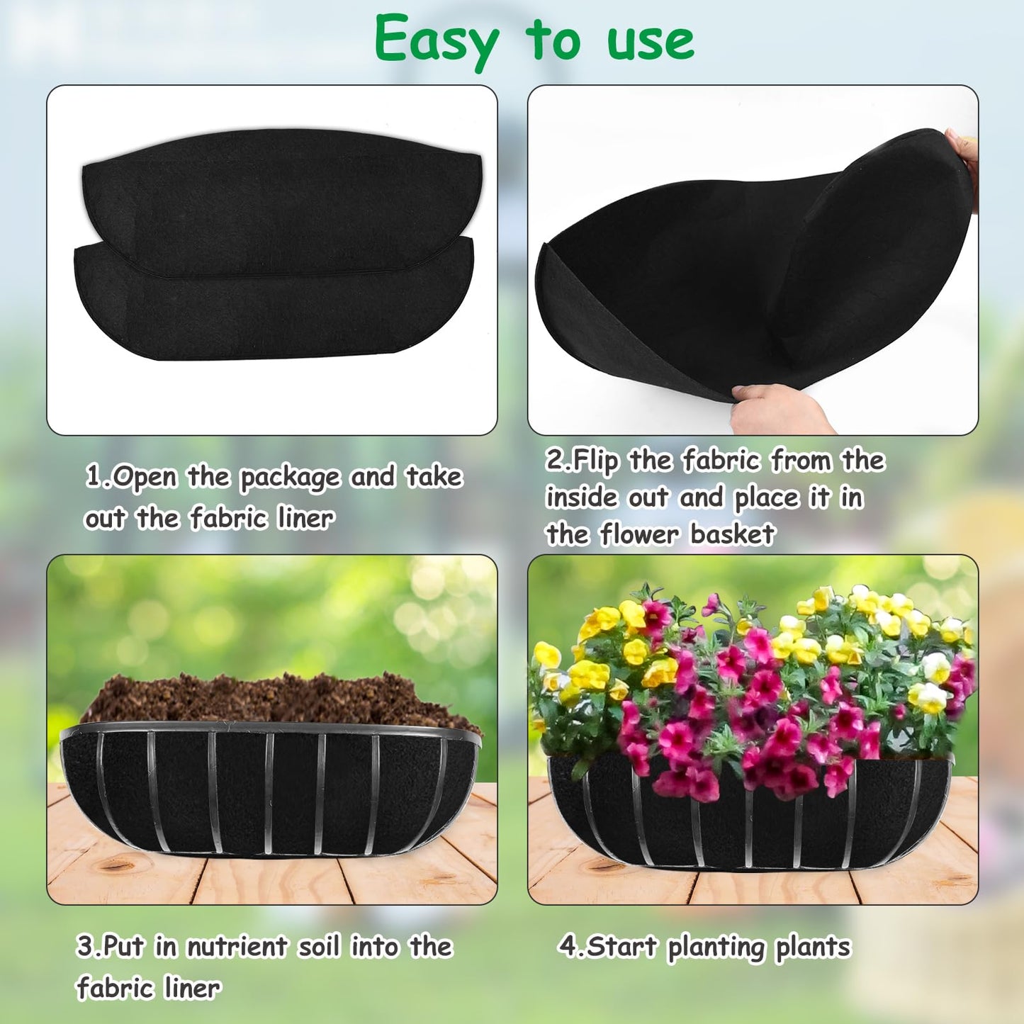 2PCS 30 Inch Window Box Liner Fabric Planter Basket Liner Trough Planter Insert Liner Black Hanging Flower Basket Liners Non-Woven Felt Plant Liner for Planters Fence Garden - Avoid Bird Nesting