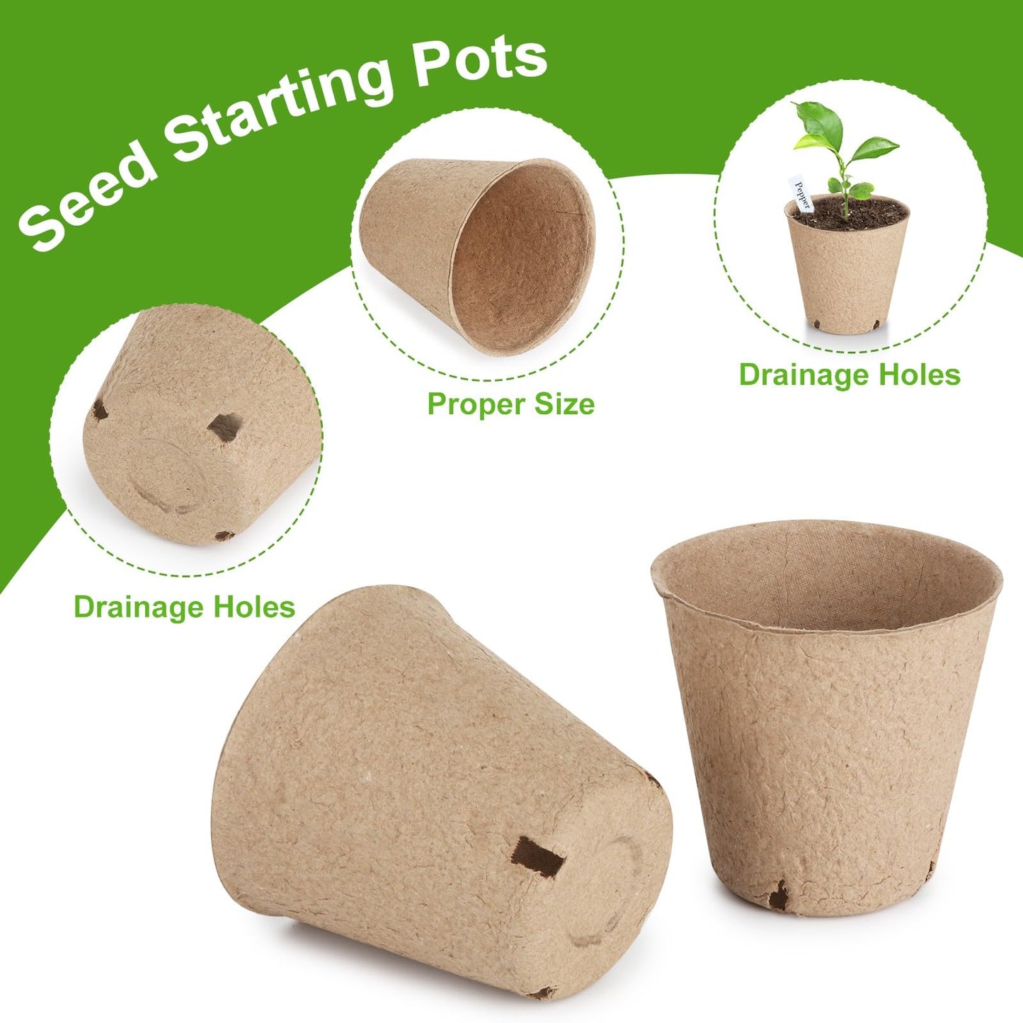 ModaSin 131 Pcs Organic Peat Pots, 3.15 Inch Nursery Pot, Round Plant Seedling Pots with Drainage Holes, Small Seed Starting Starter Tray Bulk, Garden Germination Container with 131 Planting Labels