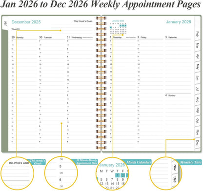 2026 Appointment Book & Planner - Hourly Planner from January 2026 - December 2026, Weekly Appointment Book 2026 with 30-Minute Interval, 6.4" x 8.5", Green