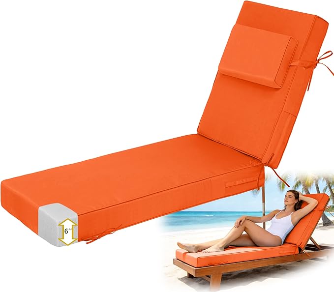Chaise Lounge Cushions Outdoor 72x21x6 Inch, Fade Resistant 6'' Thicken Outdoor
