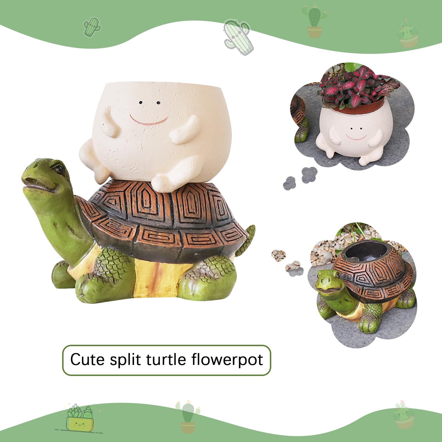 Pricetail Cute Turtle Succulents Planter Funny Smiley Face Split Design Turtle Planters for Indoor Outdoor Plants, Funky Flower Pot fro Small Succulent Plants, Gift Ideas for Mother, Christmas