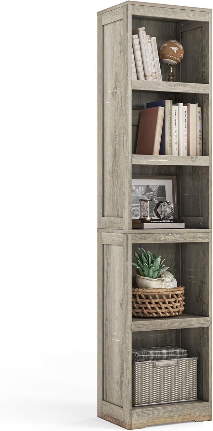 LINSY HOME 5-Shelf Bookcase, Narrow Bookshelves Floor Standing Storage Shelves