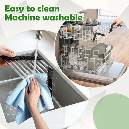 Small Triangle Foldable Dish Drying Rack with Silicone Ends for Sink Corner | Sink Cover, 304 stainless steel, Space-Saving, Over-the-Sink Drainer, on the counter, Easy Cleaning, Rustproof,All-in-one