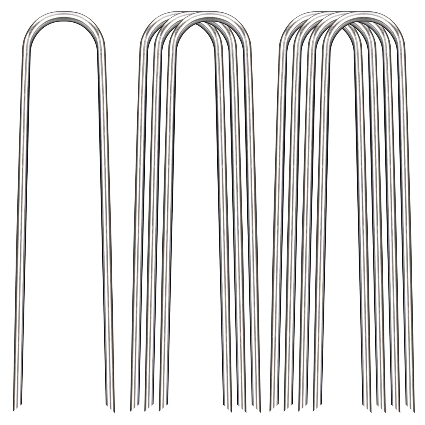 FAAYUCK 12 Inch Landscape Staples, 12/25/50/100 Pack Galvanized Garden Stakes, 8 Gauge Heavy Duty U-Shaped Ground Stakes for Weed Barrier Fabric, Irrigation Tubing, Fence, Outdoor Decorations