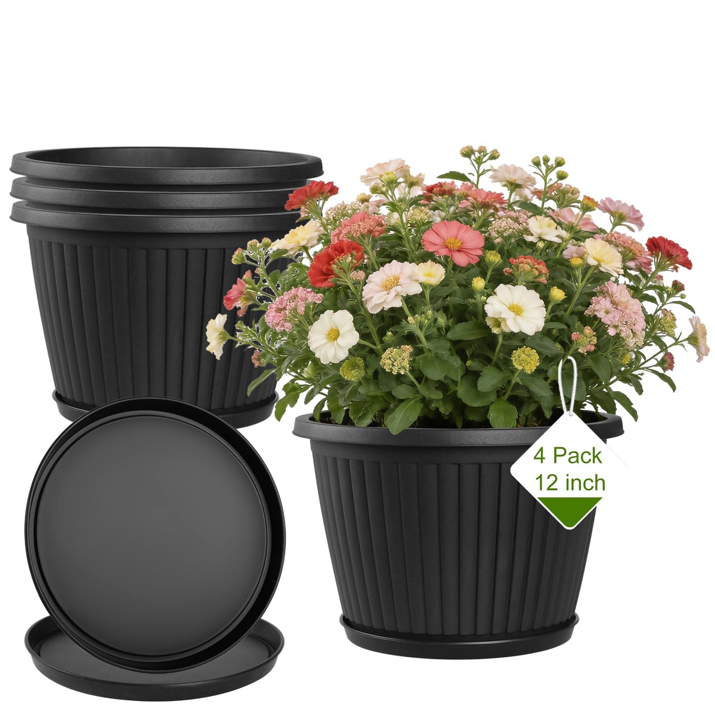 Fodetyff 12-inch-Plastic-Plant-Pots-with-Saucer, Flower Pots Containers for Indoor Outdoor Plants, Large Resin Planter with Drainage Holes and Saucers for Snake Plant Monstera