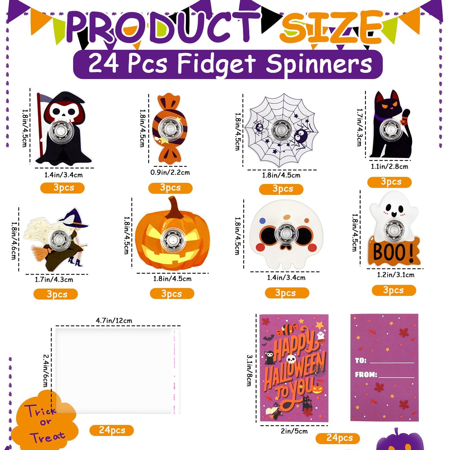 ERTIUANIO 24 Pcs Halloween Fidget Spinner Bulk for Teens Adults, Halloween Trick Or Treat Goodie Bag Stuffers, Halloween Party Favors Supplies Classroom Prizes Giveaways Gifts for Boys Girls