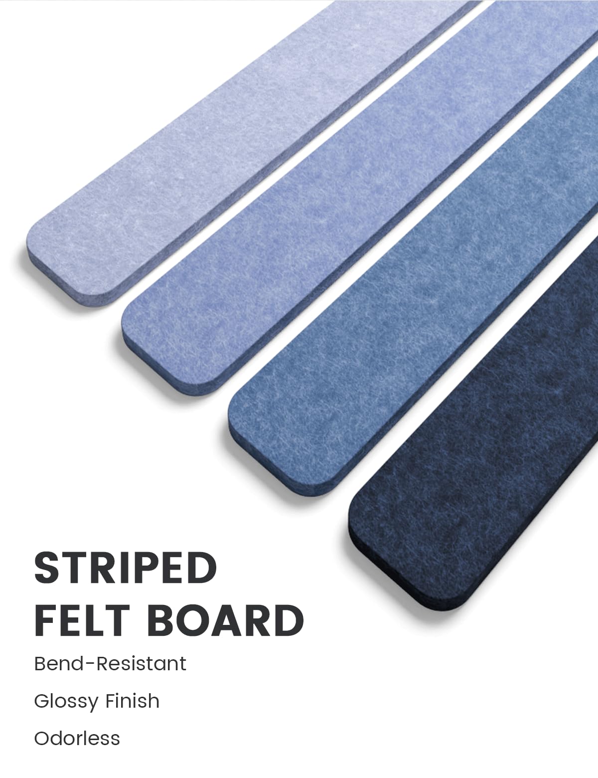 Fluxynara Cork Board Alternative Felt Strip Board 8-Pack 13"x2", Office Pin Board with 50 Push Pins, Adhesive Install for Bedroom Door & Home Office (Denim Mist)