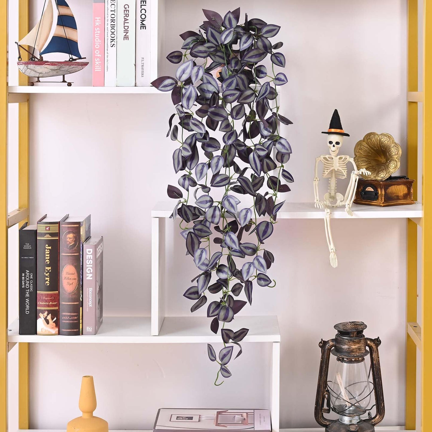 BLEUM CADE Fake Hanging Plants, 4pcs Artificial Hanging Plant, Faux Deep Purple Vines Hanging Plant for Wall Home Living Room Indoor Outdoor Halloween Decor (No Baskets)