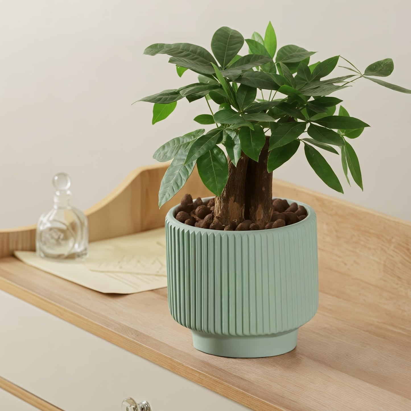 OXART Plant Pots, 8+6+5 Inch Pots for Indoor Plants, Outdoor Indoor Flower Pot with Drainage Holes for Home and Office, Modern Round Ceramic Planters, Set of 3 (Green)