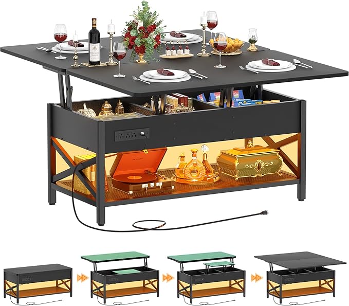 Aheaplus Coffee Table Lift Top Multi-Function Coffee Table Converts to Dining