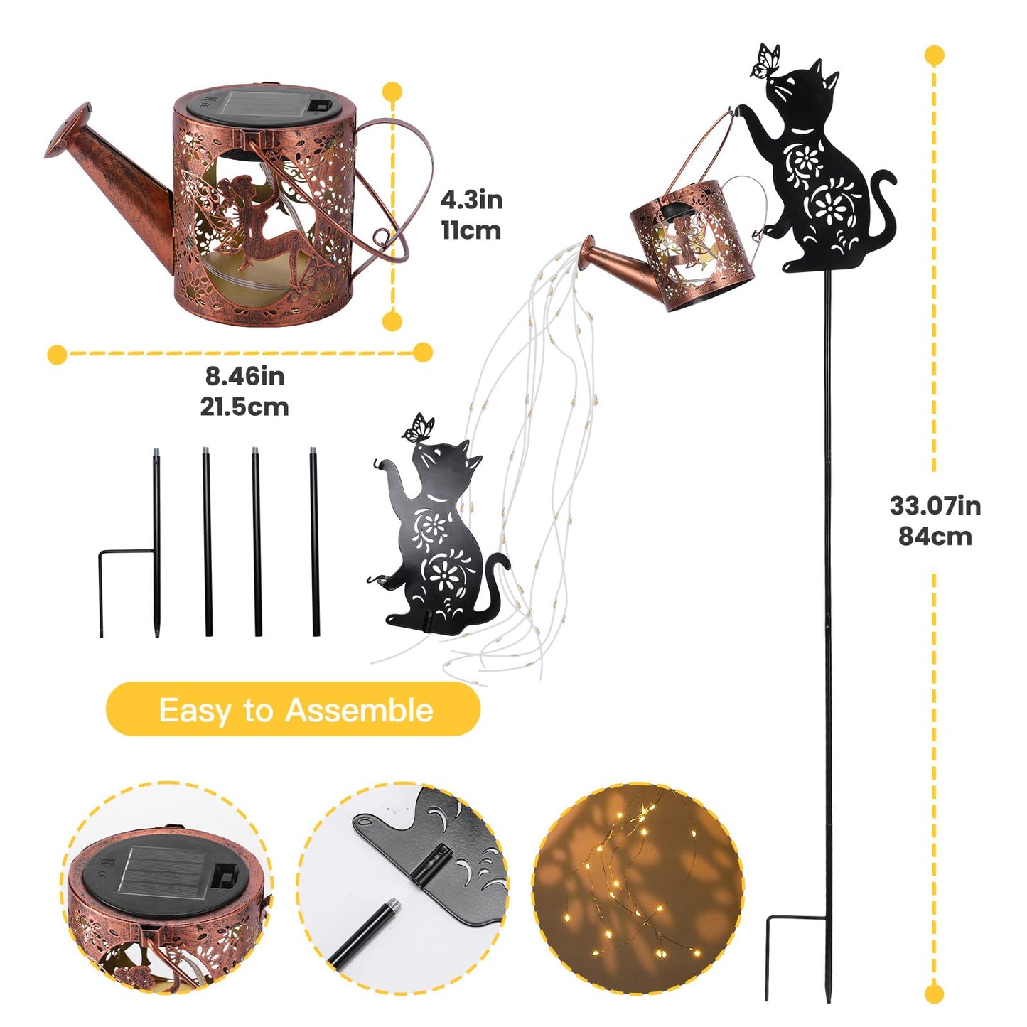 LOVERUIS Cat Solar Watering Can Lights,Outdoor Hanging Solar Lights Lantern,Gifts for Mom Women Birthday Mother's Day,Garden Waterproof Garden Decor Outside Patio Yard Pathway Backyard