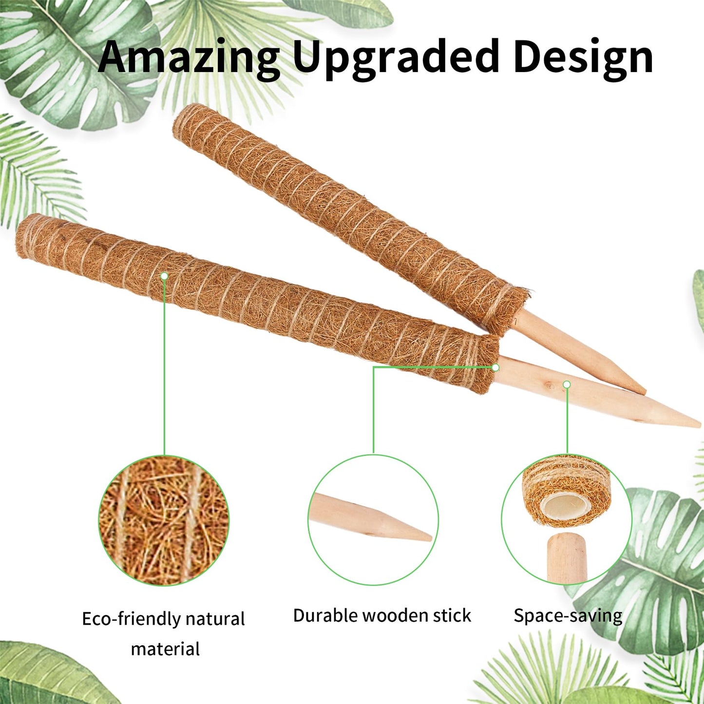 JJGoo Moss Pole for Plants Monstera,【4 Pack】 23.6 inch Plant Support Pole, Extendable Coir Totem Pole for Potted Plants Pothos,Train Indoor Climbing Plants to Grow Upwards - Extends to 74.6 Inches