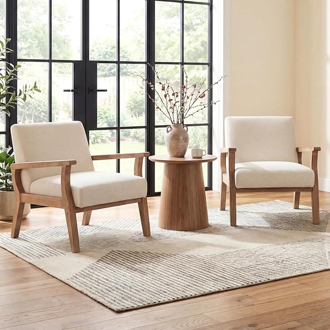 BESTANO Mid Century Modern Accent Chair Set of 2, Linen Upholstered Living Room