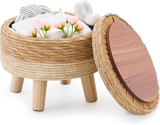Cpintltr Storage Ottoman Poufs Handwoven Footstool Natural Seagrass Round