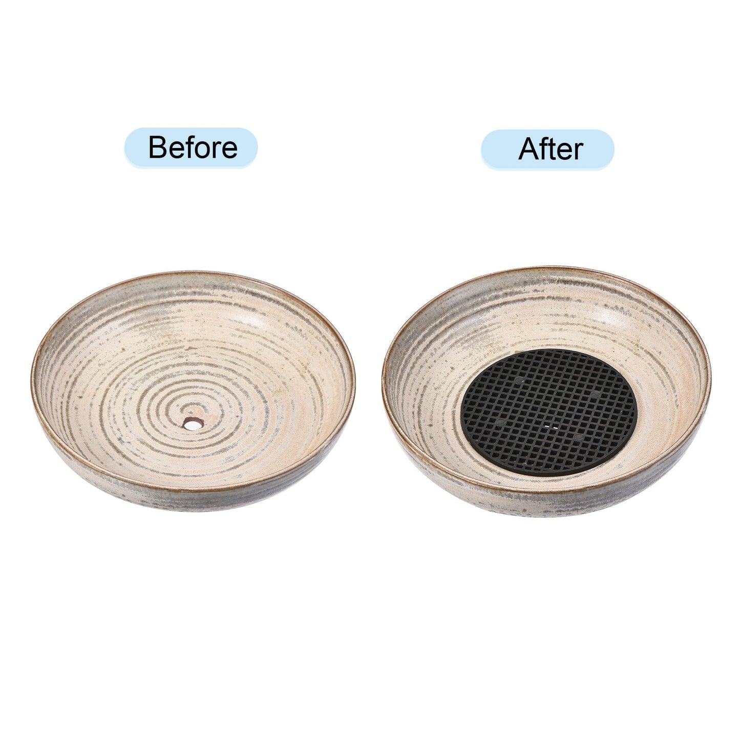 MECCANIXITY Flower Pot Hole Mesh Pad 4.7 Inch Bonsai Plant Bottom Round Plastic Soil Grid Screen Mat, Black Pack of 20