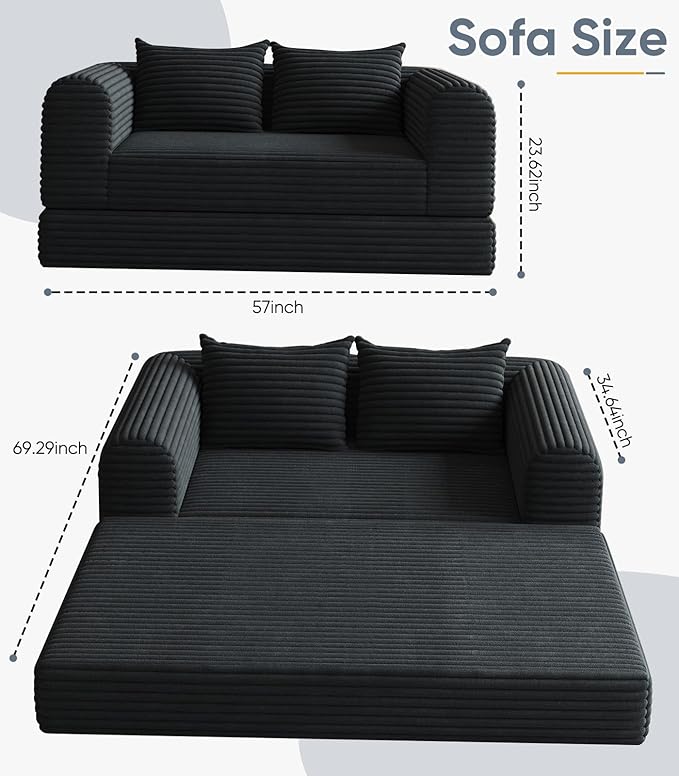 Versatile 2 in1 Loveseat Accent Chair Couch Convertible Boneless Chaise Lounge