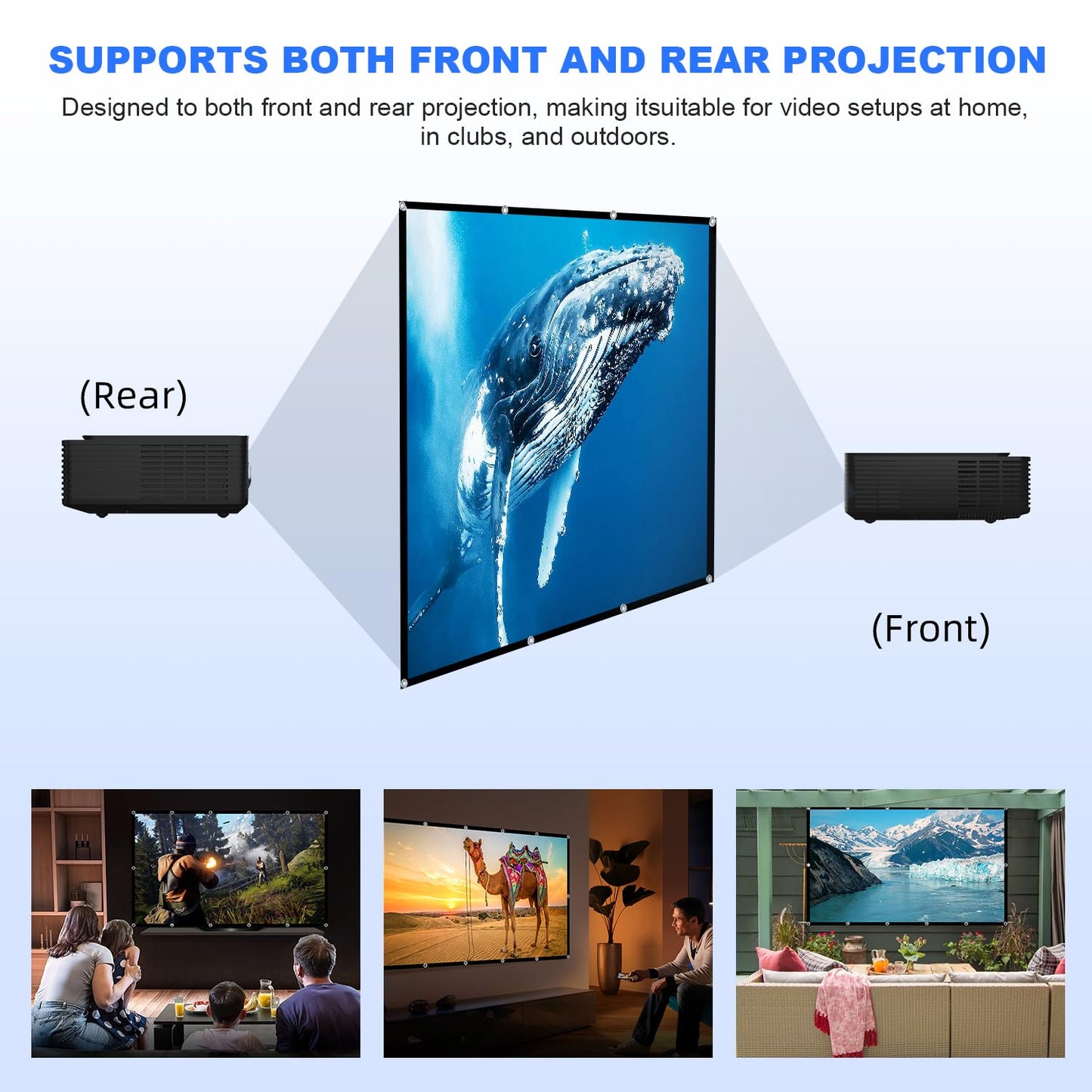 Projector Screen, DUYIKJ 84 inch Foldable Portable Rear Front Projector Screen Indoor Outdoor 4K 16:9 HD Double Sided Projection Movies Screen for Camping Party,Backyard Home Theater