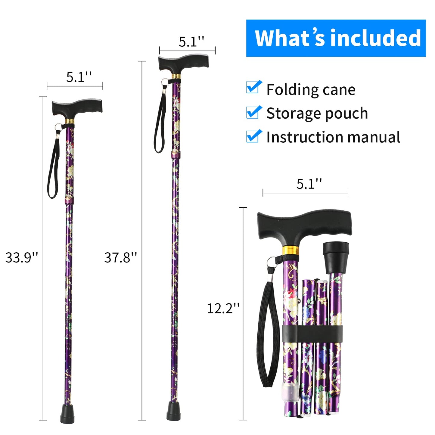 Walking Cane LIXIANG Cane for Man/Woman | Mobility & Daily Living Aids | 5-Level Height Adjustable Walking Stick | Comfortable Plastic T-Handle Purple Printing