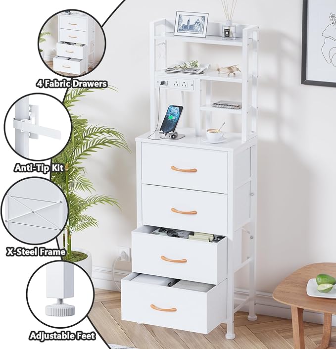 Furnulem Tall Night Stand, 52.1 Inch LED Nightstand
