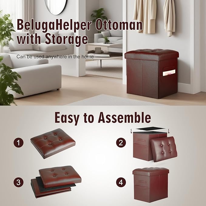 Ottoman with Storage, Folding Foot Rest Stool with Thicker Foam Padded Seat.