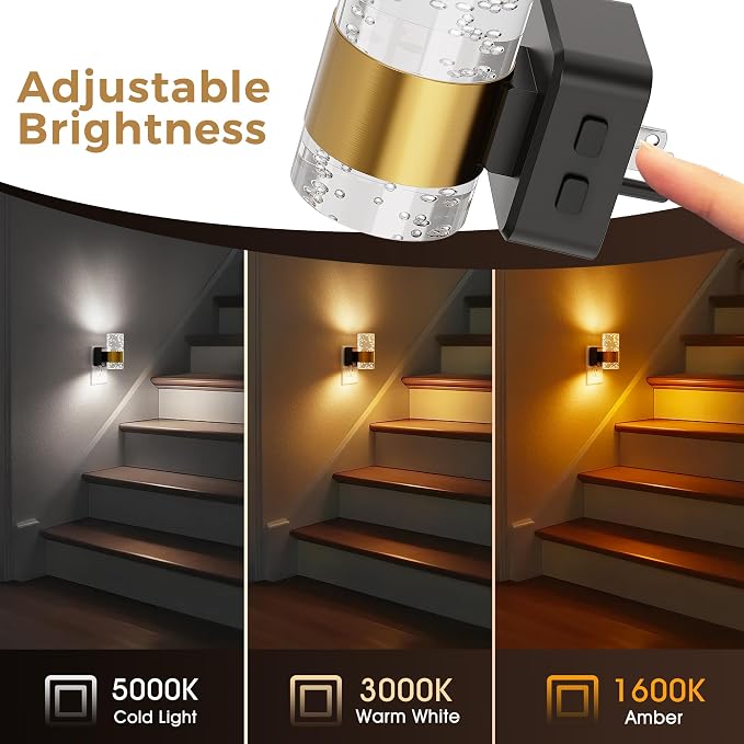 Night Lights Plug into Wall, Dimmable Night Light with Dusk-to-Dawn Light Sensor, Soft White/Cool White/Amber 3 Light Color, Adjustable Brightness, Rotatable plug, Bubble Nightlight for Hallway