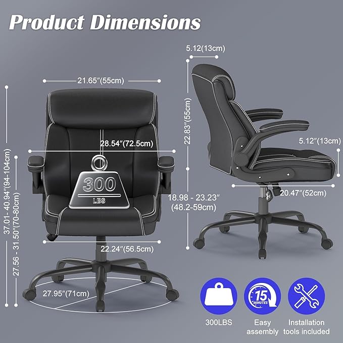 AnyGod 1Pcs Office Chair for Men Women Home Office Pu Leather High Back 360