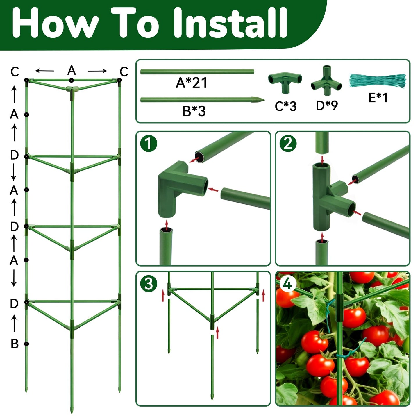 ZeeDix [Upgraded] 2 Pack Heavy Duty Tomato Cages for Garden, 57 Inch Foldable Plant Support Stakes for Heavy Climbing Plants, Adjustable Tomato Trellis for Pots Indoor & Raised Garden Bed Outdoor