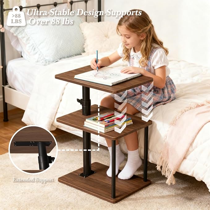 Faesun Swivel Side Table for Couch Arm, Height Adjustable C Shaped End Table