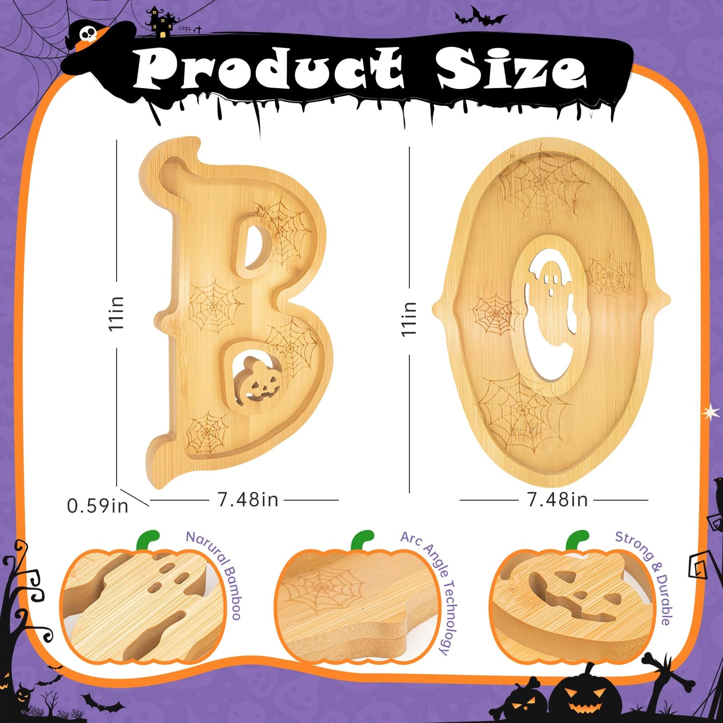 Nsoyos 3PCS Wooden Halloween Charcuterie Board Set - Boo Letters (with 14 Balloons) - Halloween Party Table Decoration & Food Tray Platter