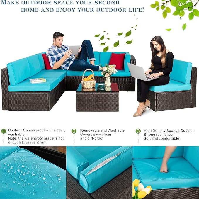 Vongrasig 7 Pieces Patio Furniture Sets, Outdoor All-Weather Wicker Patio