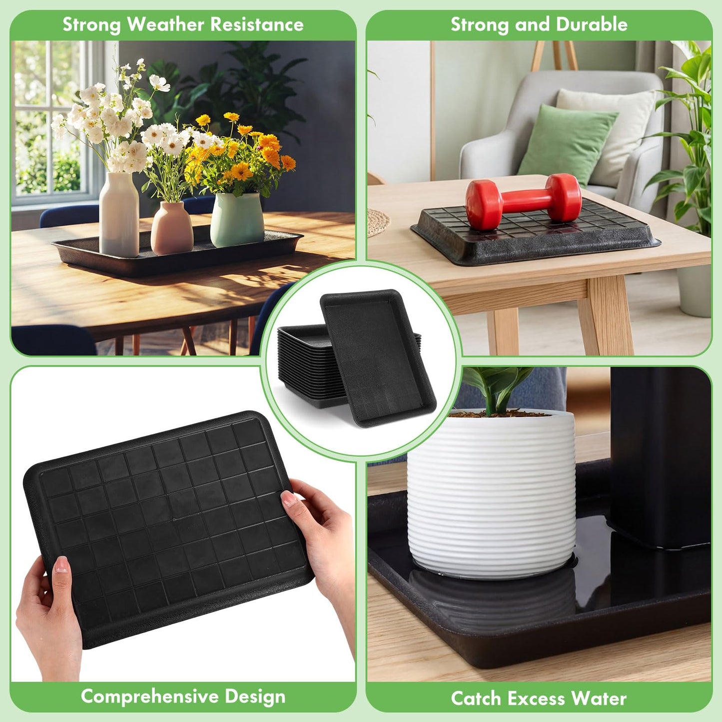 Gejoy 20 Pack 11 Inch Rectangular Plastic Plant Saucers Tray Bulk Heavy Plastic Plant Drip Tray Flower Pot Trays for Indoor Outdoor Anti-Slip Saucer for Garden Potted Water Drips and Soil