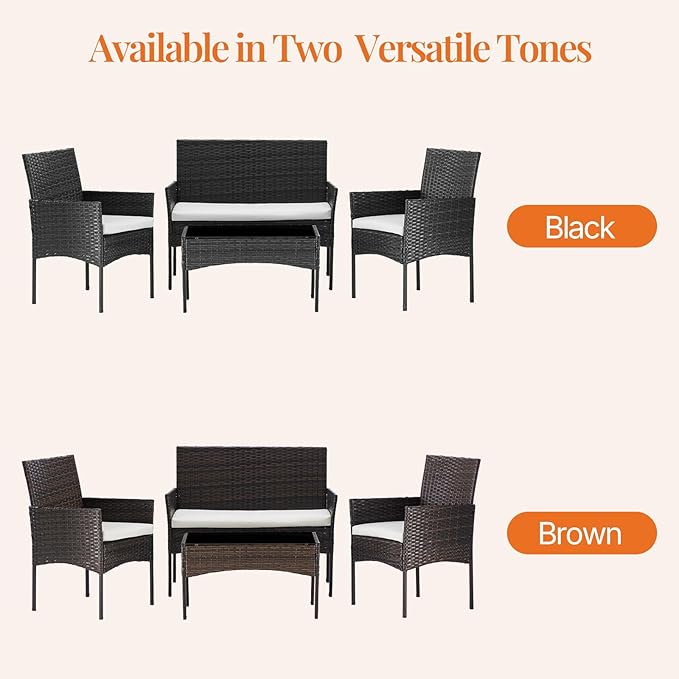 Sweetcrispy 4-Piece Patio Furniture Set, Weather-Resistant PE Rattan Outdoor