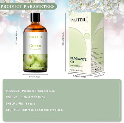 PHATOIL 3.38FL.OZ Guava Fragrance Oils for Aromatherapy, Essential Oils for Diffusers for Home, Perfect for Diffuser, Yoga, Skin Care, DIY Candle and Soap Making - 100ml