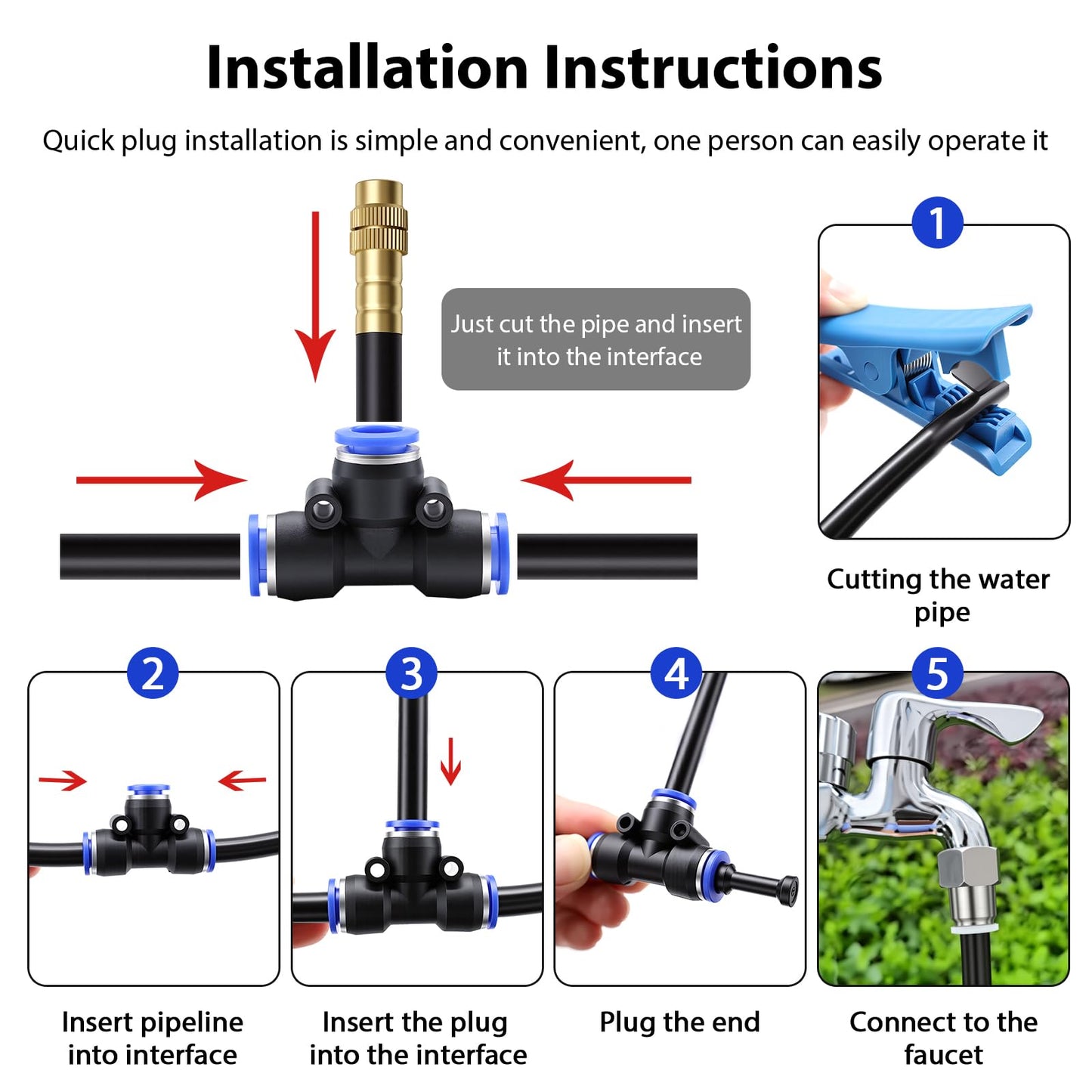 maierke 50FT 5/16 inch 360° Adjustable Drip Irrigation Kits Automatic Garden Watering Misting Atomizing System with 16pcs Bendable Nozzles for Yard, Lawn, Plant, Greenhouse, Garden(5/16 inch Hose)