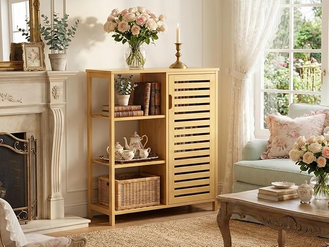 HITNET Bathroom Floor Cabinet, Bamboo Storage Cabinet