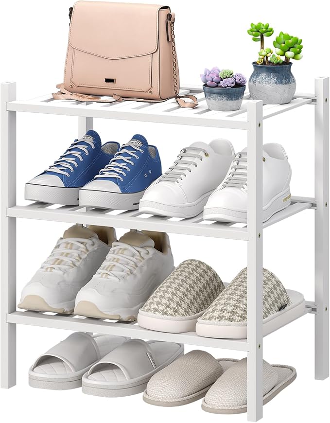 viewcare Small Shoe Rack for Entryway, Bamboo Wood Standing Shoe Shelf for