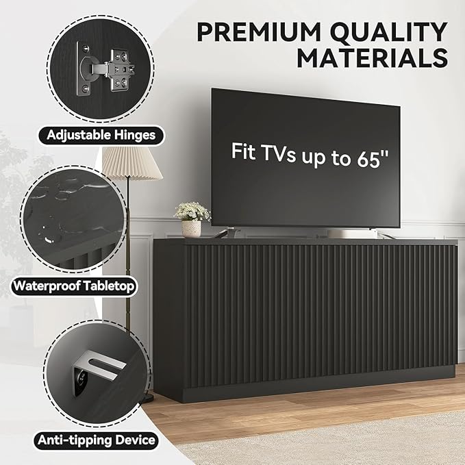 63'' Fluted TV Stand for TVs up to 75'', Modern Media Console
