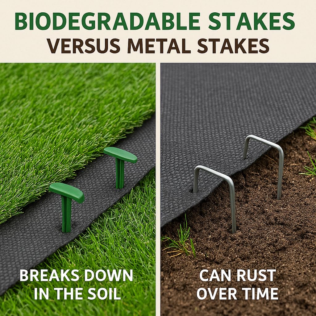 4-Inch Biodegradable Stakes, Pack of 500 - Superior Holding Power Stakes, Sod Staples for Weed Fabric, Eco-Friendly Garden Support Pegs & Fabric Pins, Netting,Turf, Landscaping and Gardening