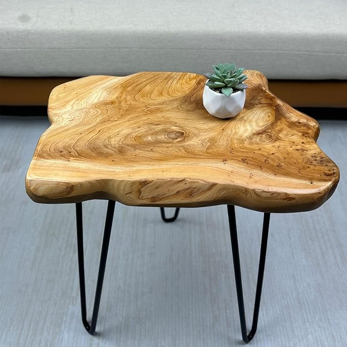 Rustic Solid Wood Live Edge Style End Table, Natural Wood Side Table