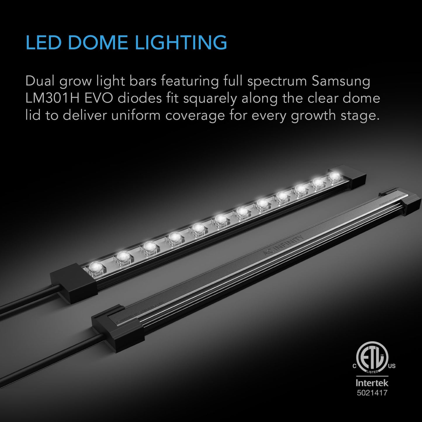 AC Infinity Heavy-Duty Humidity Dome with Full Spectrum LED Grow Light Bars, Samsung LM301H EVO Diodes, 3mm Thickest Dome and 5x8 Trays, Vent Extension Panels, for Seed Starting and Propagation