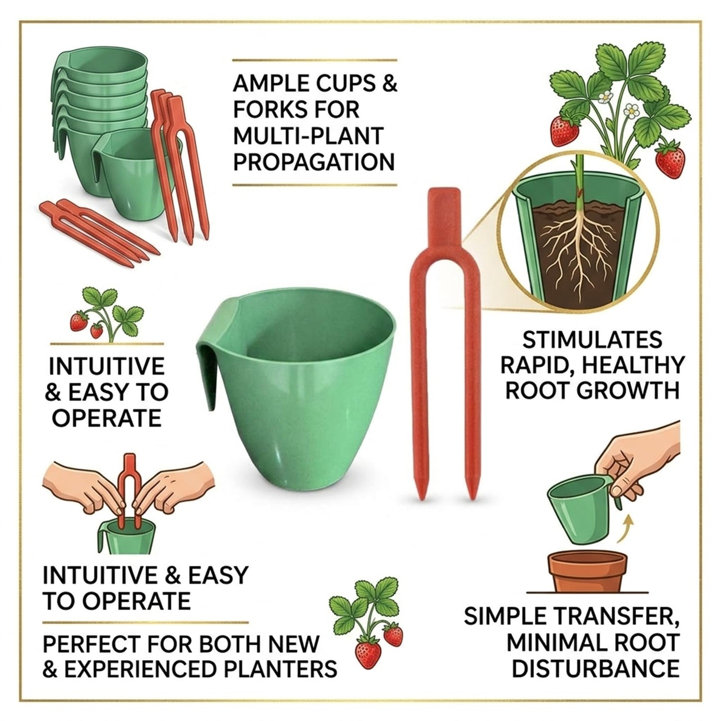 Strawberry Propagation Cups, Reusable Plastic Bare Root Growing Pots Hanging Transplant, 10 Cups & 20 Clips Set for Home Balcony Yard Growers (Small,10pcs)