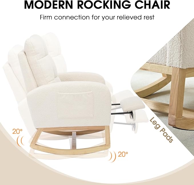 NIOIIKIT Modern Nursery Rocking Chair, Teddy Upholstered Rocking Chair
