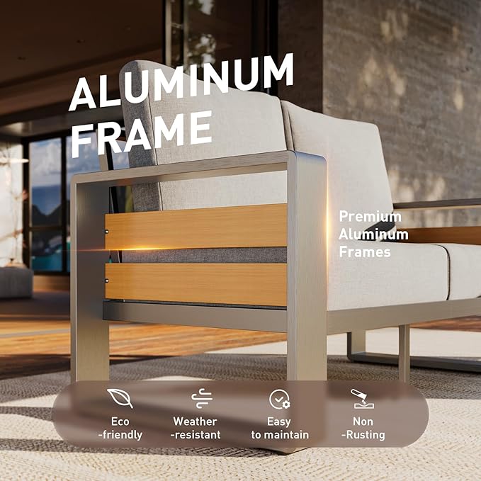 Aoxun Aluminum Patio Furniture Set, 5 Seats Luxury Metal Patio Conversation Sets