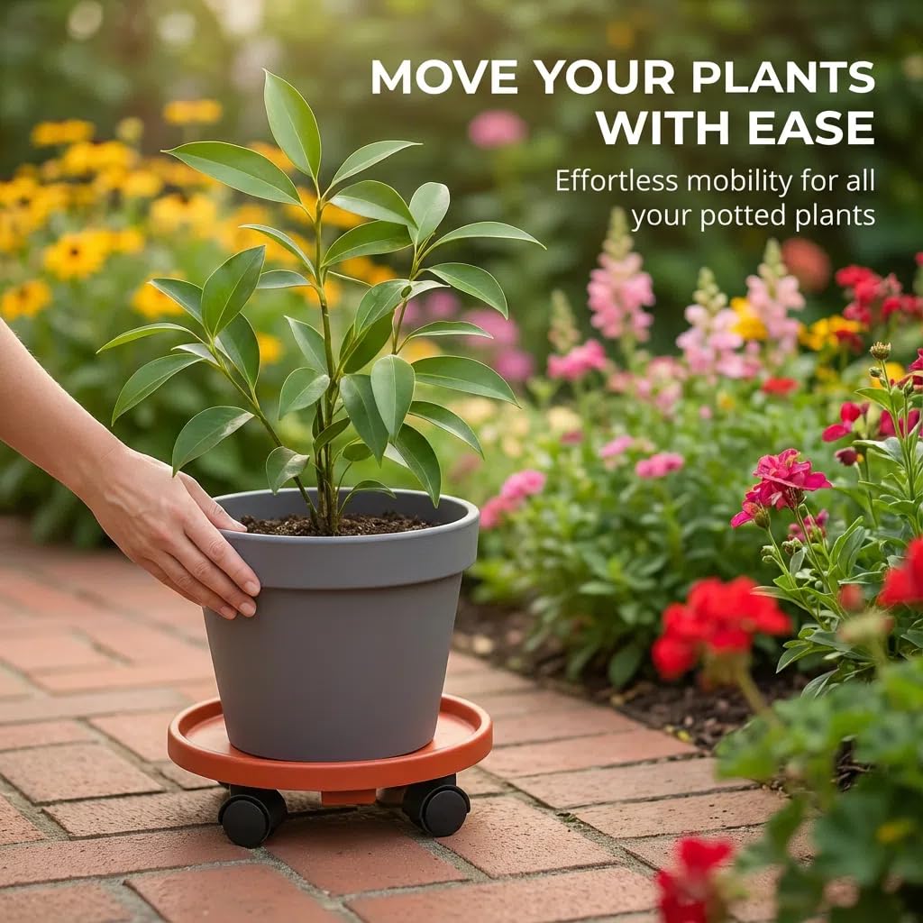 Tulpeed Rolling Plant Stand with Wheels 5 Pack 13 Inch Plant Caddy with Wheels Heavy Duty Plant Dolly Roller Base with Wheels Round Flower Pot Rack Holder Planter Trolley Tray, Red
