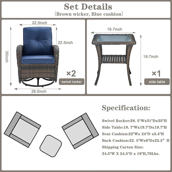 Belord Patio Wicker Chairs Swivel Rocker